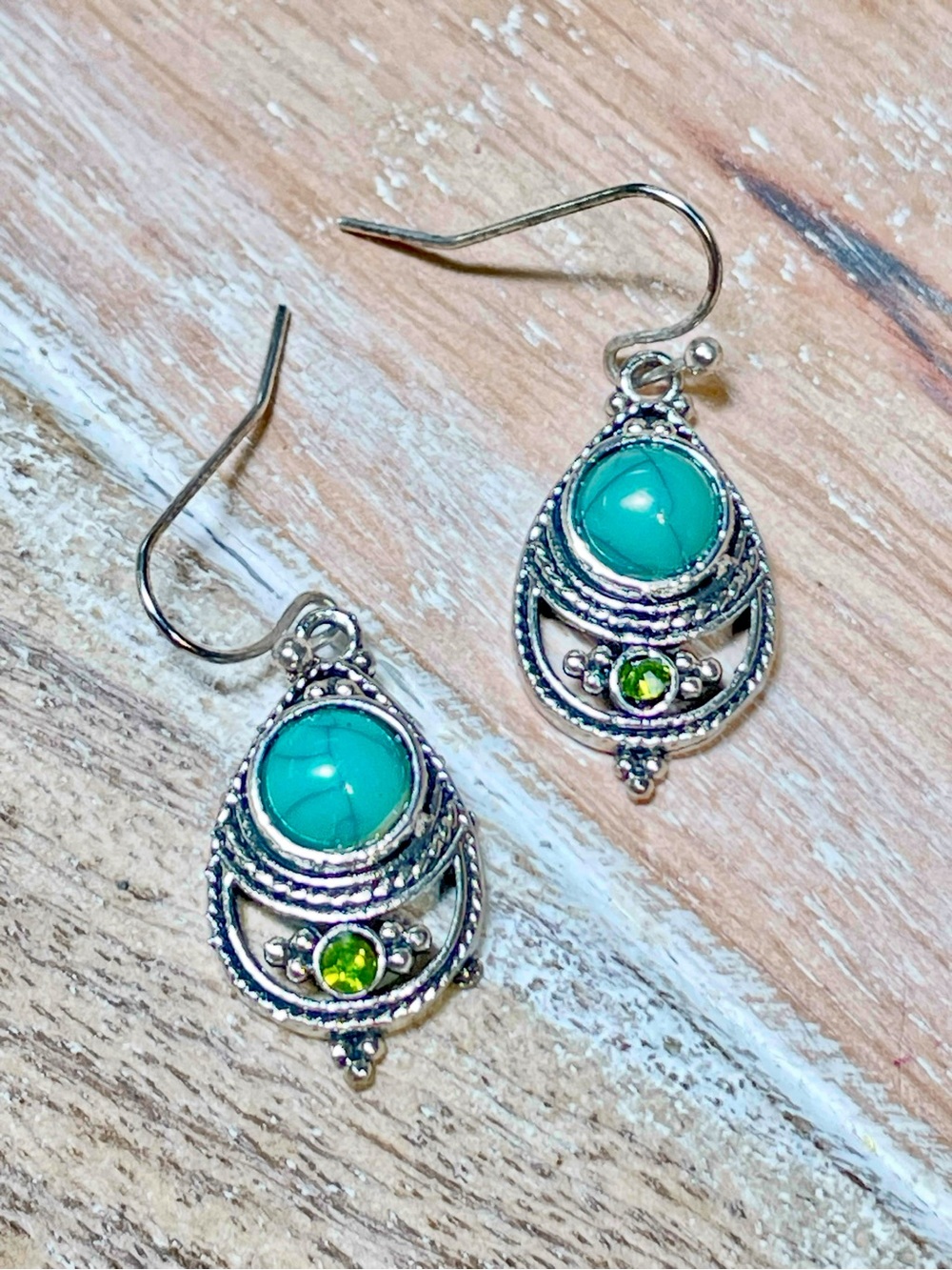 Turquoise and Lime Green Accent Drop Earrings - Women Jewelry